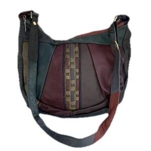Vintage Multicolor Patchwork Boho Leather Purse Handbag Italy Signed